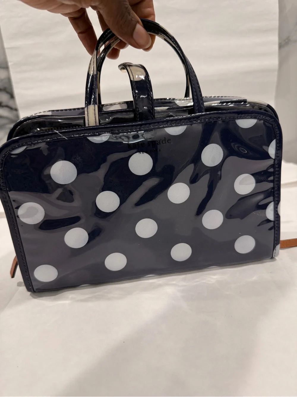 Kate Spade Le Pavillion Manuela Cosmetic Case in Navy Blue and White Polka Dot